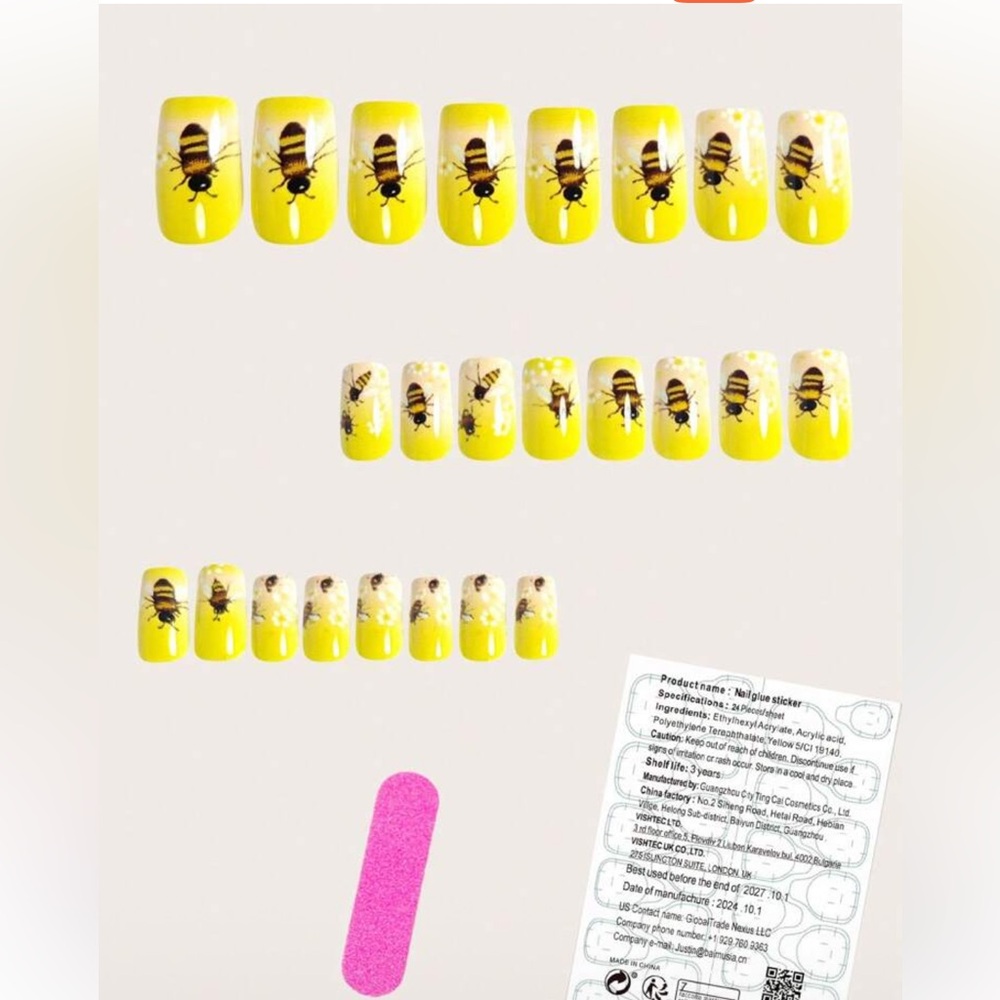 🐝 & 🐞Keychain with Colorful Enamel Accents and Bee Press-On Nails 3pc Gift Set - Picture 5 of 7
